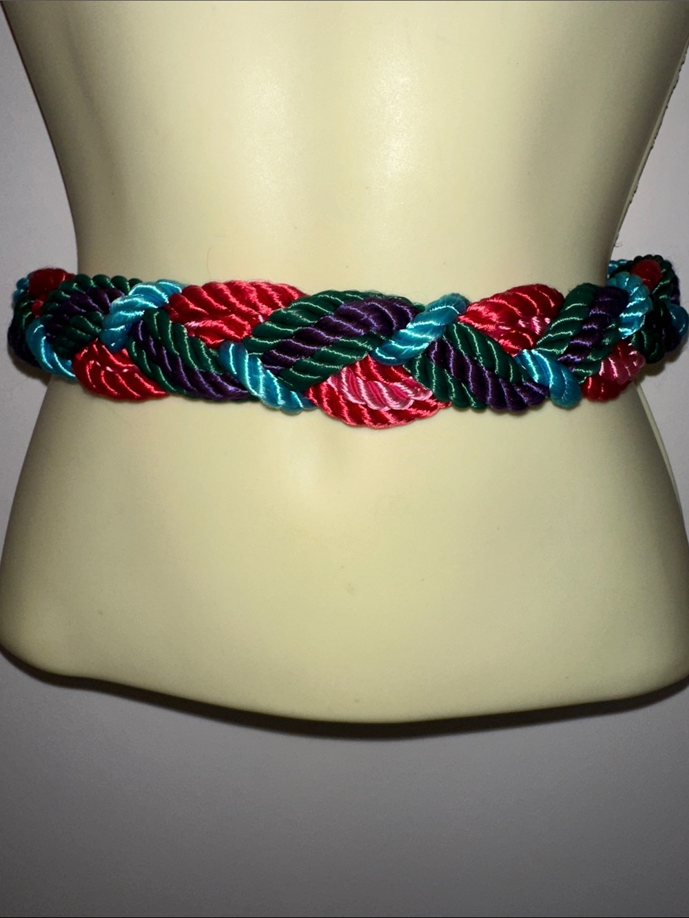 Vintage‎ 80s Braided Woven Cord Rope W Belt - Red, Teal, Green, Purple & Pink